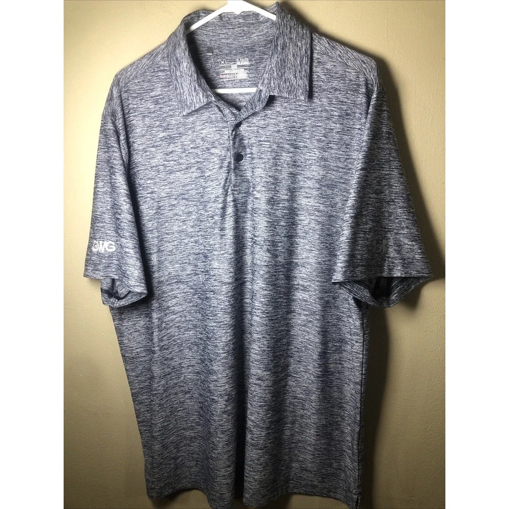 Under Armour Men Polo Shirt XL Blue Heather Loose Heatgear Short Sleeve GWG
